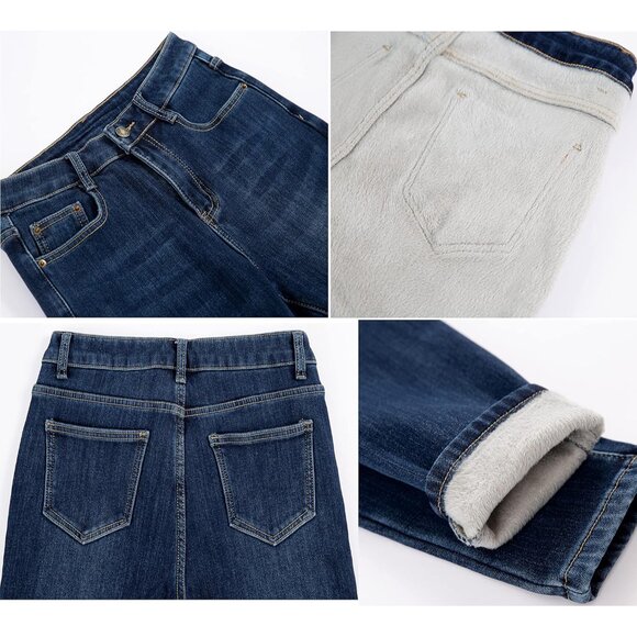 Women's Fleece Lined Thermal Skinny Jeans Denim Pants for Winter Outfits - Picture 6 of 6